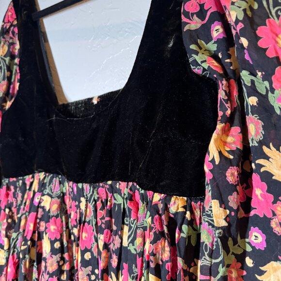Free People Marsha Black Combo Floral Velvet Boho Mini Dress Size L NWT - Picture 8 of 13
